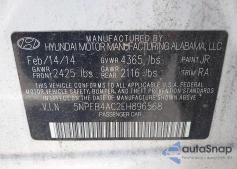 2014 Hyundai Sonata Gls from USA, damaged, VIN 5NPEB4AC2EH896568